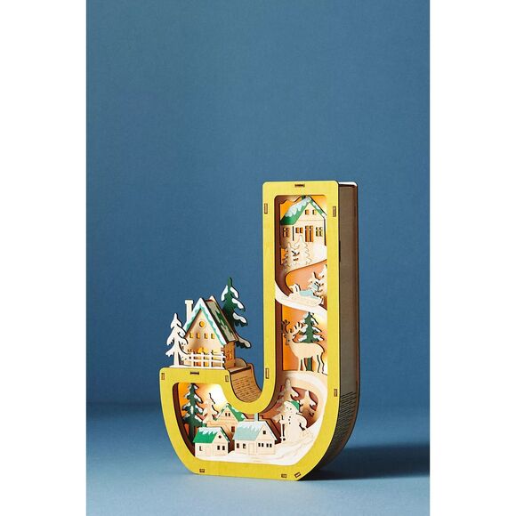 NEW ANTHROPOLOGIE Monogram Wonderland Light-Up Scene Christmas Letter J - Picture 1 of 6